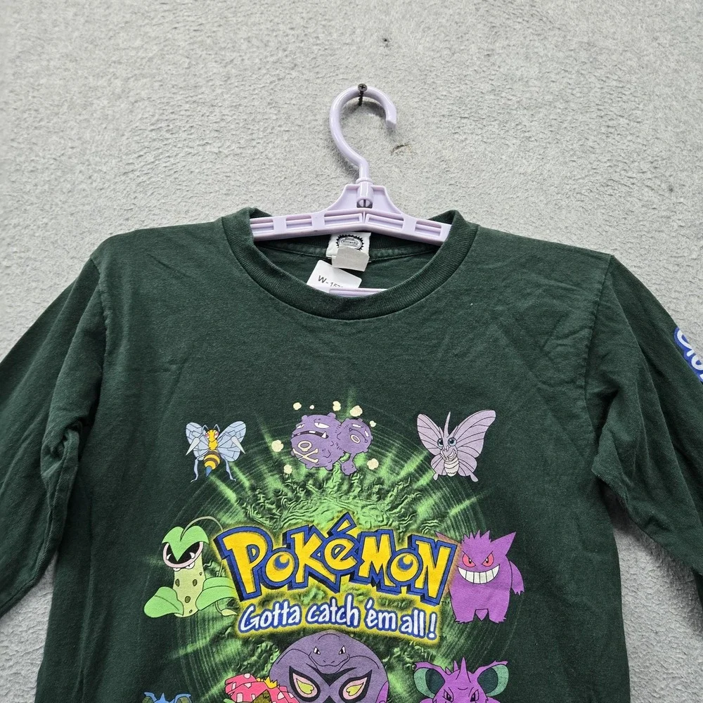 VINTAGE Pokemon x Nintendo Boys Shirt M Green Graphic Characters